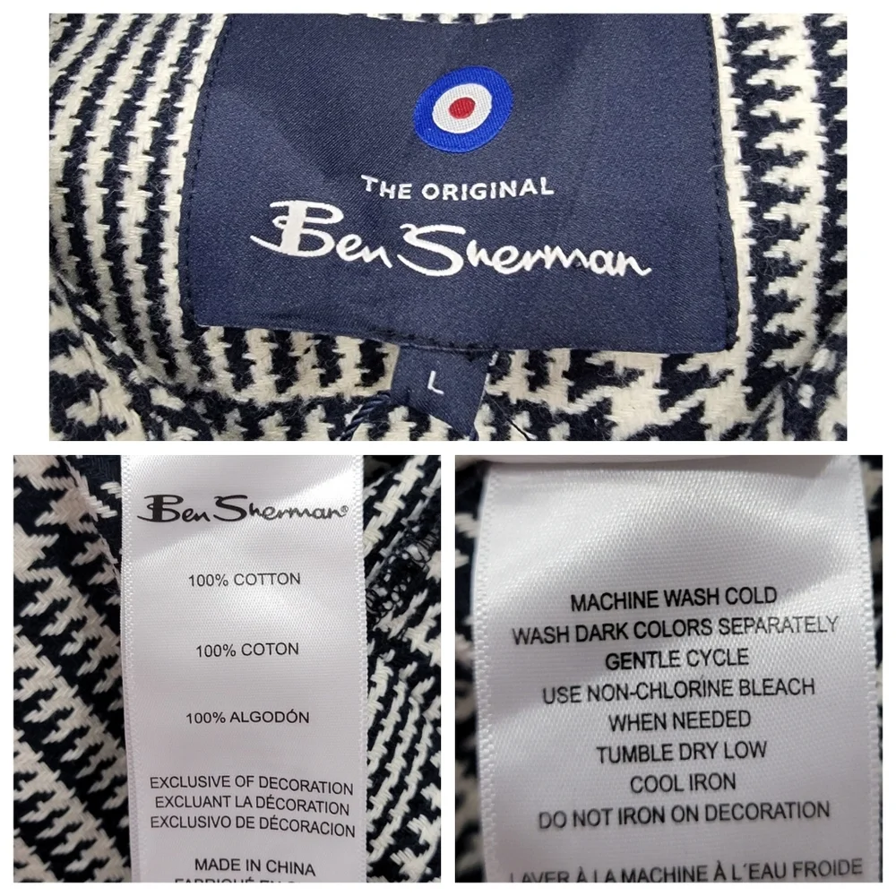NWT Ben Sherman Glen Plaid Cotton Shirt Jacket Navy Cream Preppy British Men’s L - Picture 15 of 17